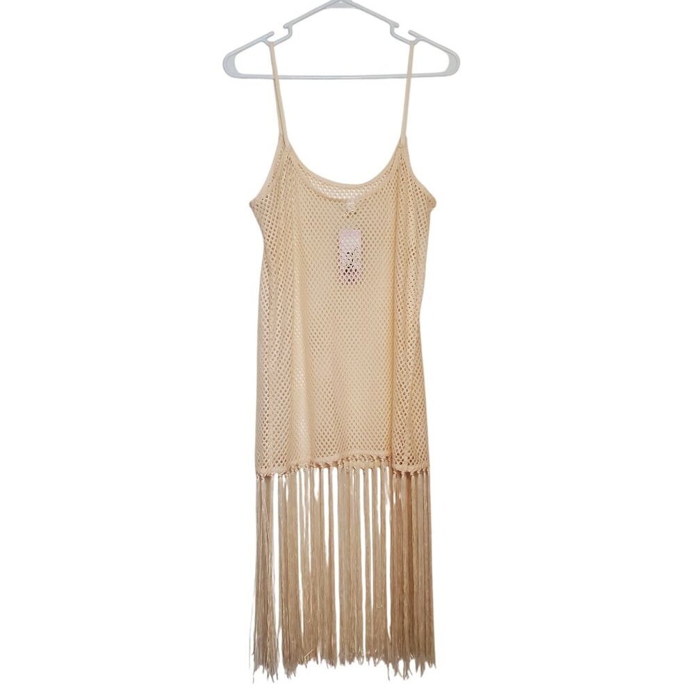 Wild Fable S Cream Fishnet Fringe Cover-Up Dress With Tags - Picture 3 of 7